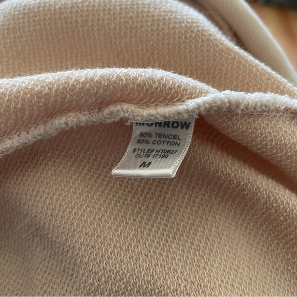 MONROW Beige Snap Sleeve Cotton Blend Tear Away Sweatshirt HT0527 Size Medium - Picture 6 of 11